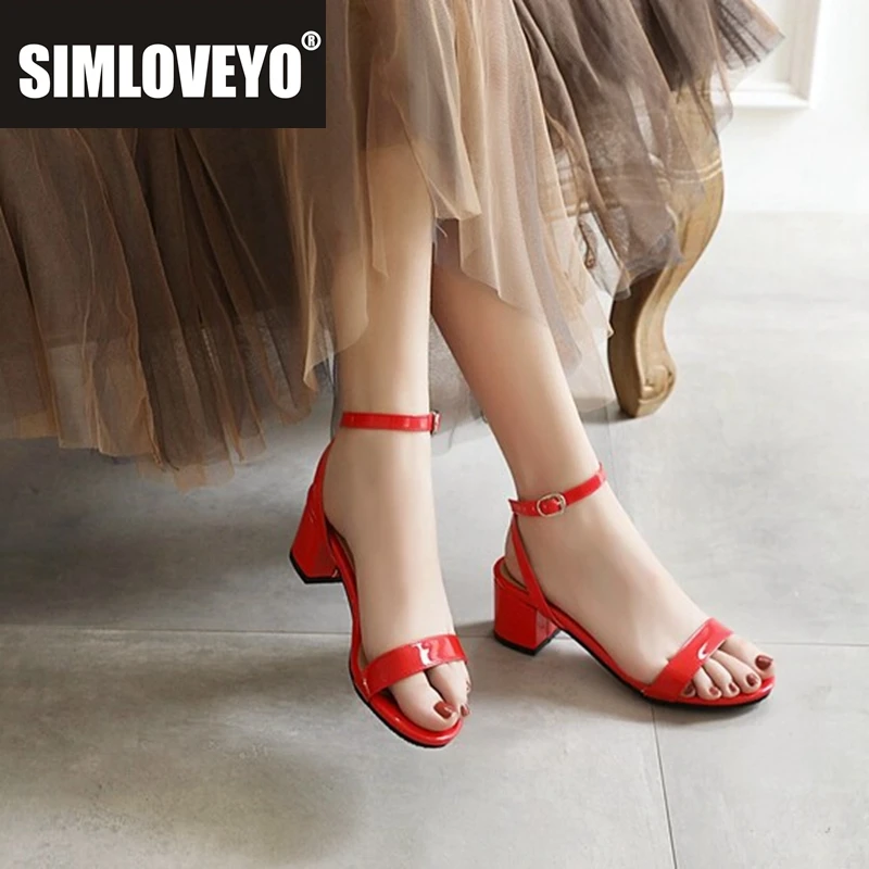 

SIMLOVEYO Women Sandals Peep Toe Chunky Heels Concise Party Lady Shoes 30 31 42 43 45 46 48 51 Black Yellow Elegant Summer S3530