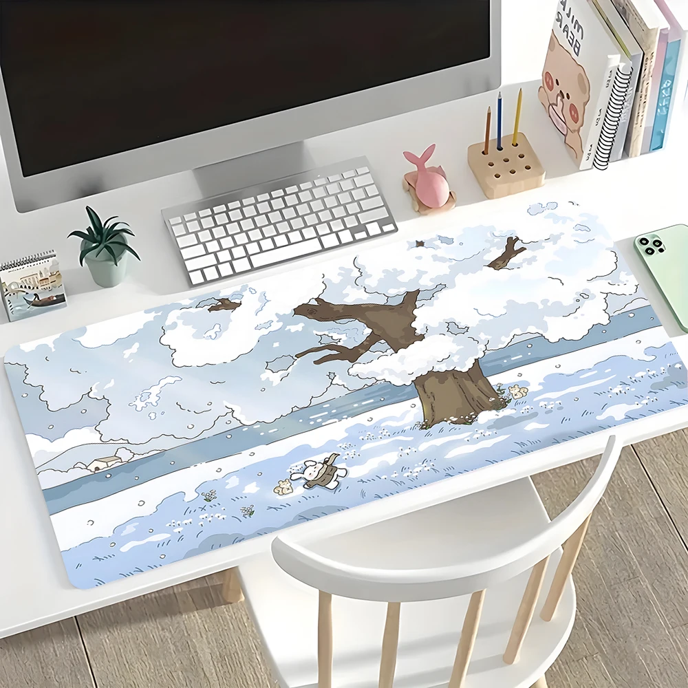 Cute Rabbit Rubber Mousepad Kawaii Mouse Pad Office Large Locking Edge Computer Mouse Mat Non-Slip Desk Mat HD Print Table Mats
