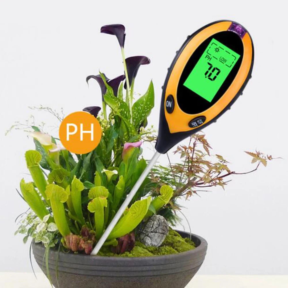 Soil PH Tester Digital 4 In 1 Soil Humidity Moisture Monitor Temperature Sunlight Soil Ph Meter For Plants Farming Gardens