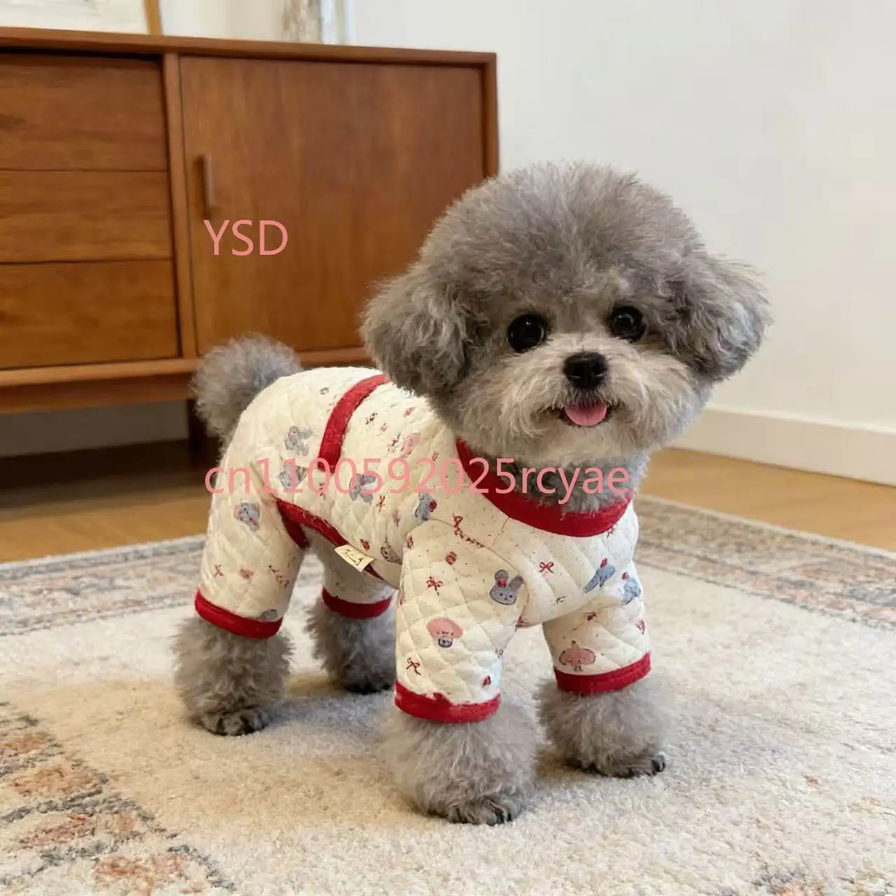 

Dog clothes autumn and winter new baby cotton four-legged pants printed vest pet than bear teddy soft home clothes