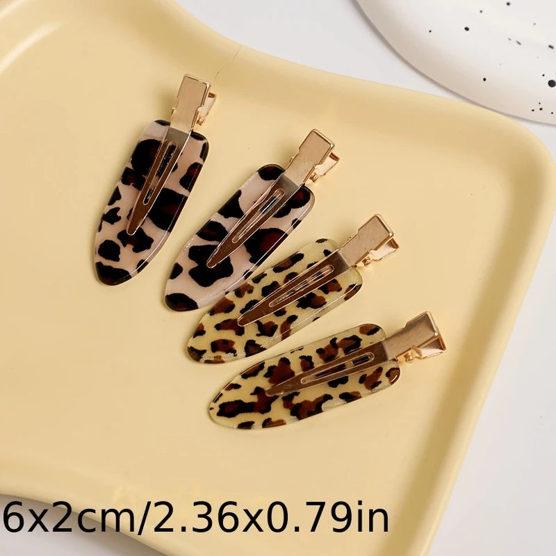 4 Stück nahtlose Haarspangen mit Leopardenmuster, elegante seitliche Haarspangen für Damen, vielseitige Make-up-Haarspangen, strukturierte Haarspangen für fliegende Haare – Detail 4