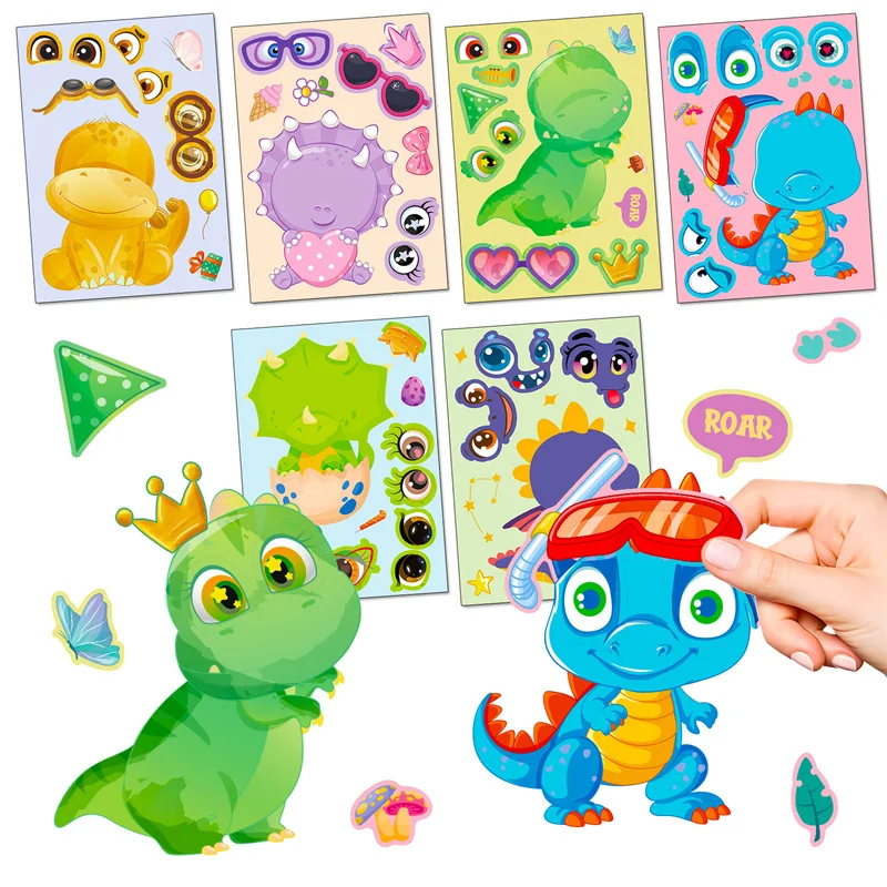 Funny Make Your Own Dinosaur Quiet Stickers Kids Toddler Patience Training Puzzle Make-a-face Stickers Children Boys Girls Gifts