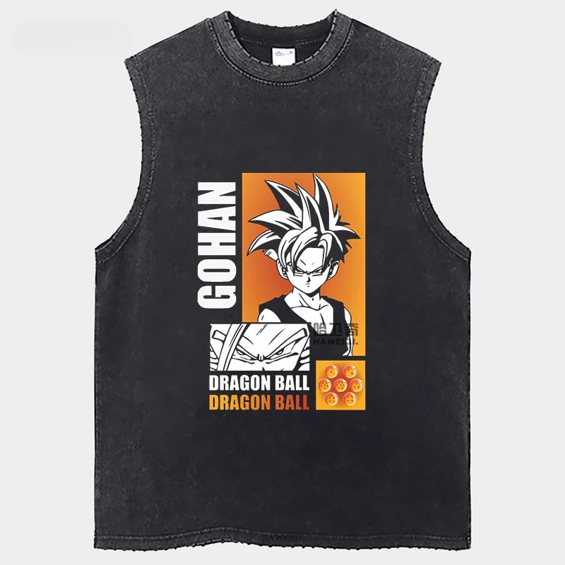 

2026 Summer Edition Seven Dragon Ball Anime Trendy Cotton Hoodie for Men - Washed, Retro, Sleeveless T-shirt