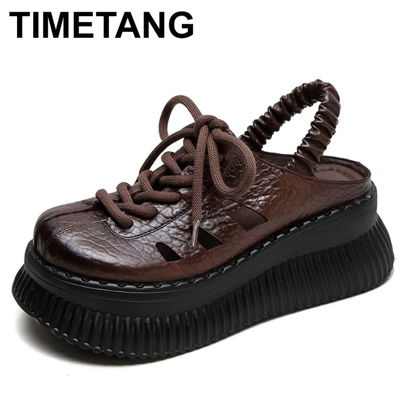 

Сандалии женские в этническом стиле, босоножки из натуральной кожи на танкетке 6 см, с круглым вырезом и ремешком, роскошные Туфли Мэри Джейн, весна-лето