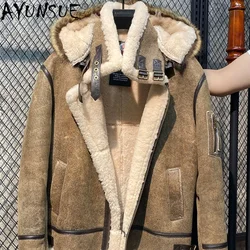 AYUNSUE Winter Natural Sheepskin Fur In One Fur Coat Men Clothing Leather Fur Coats Men Thick Warm Male Fur Jacket Chaquetas Zm