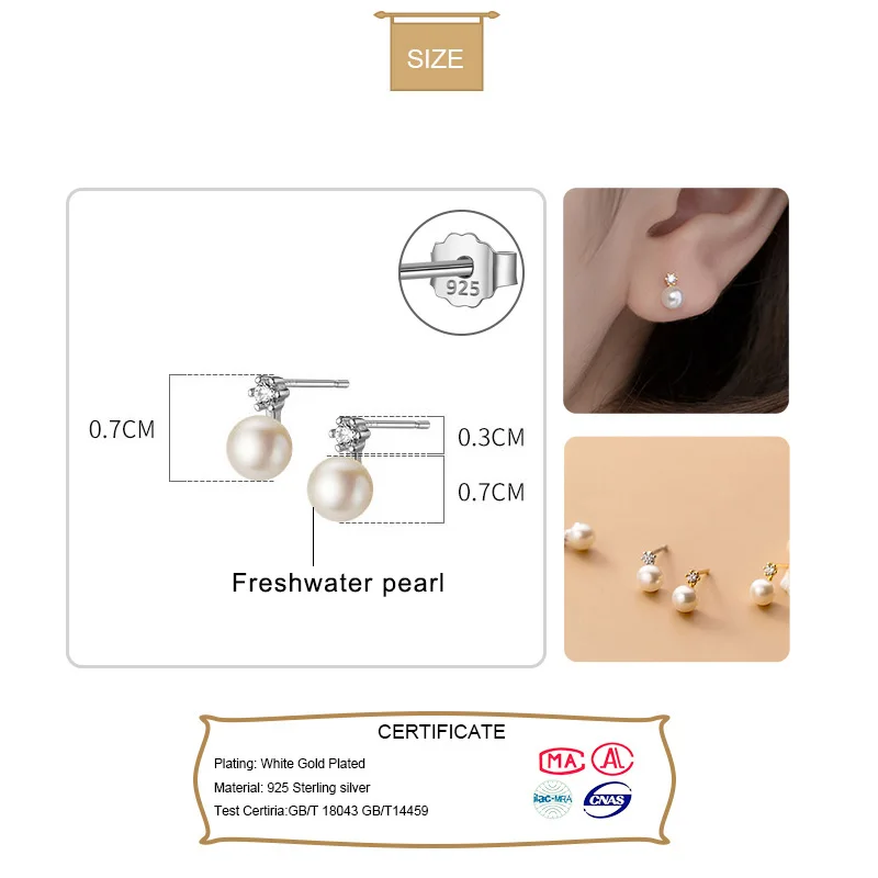 TrustDavis Real 925 Sterling Silver Fashion Freshwater pearl CZ Stud Earrings For Women Wedding Party Fine S925 Jewelry DA2125