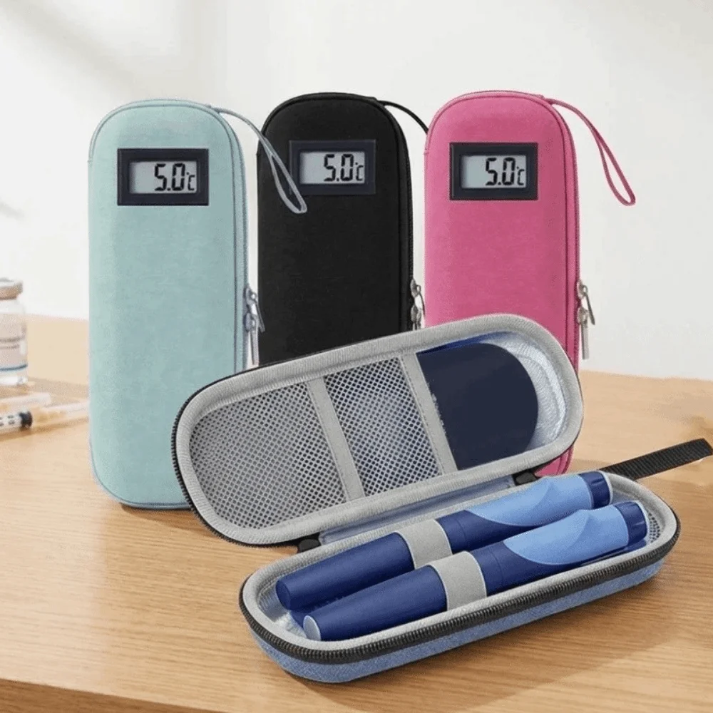 Oxford Cloth Insulin Cooler Bag Insulin Vial Protector Waterproof Insulin Vial Storage Case Thermometer Display