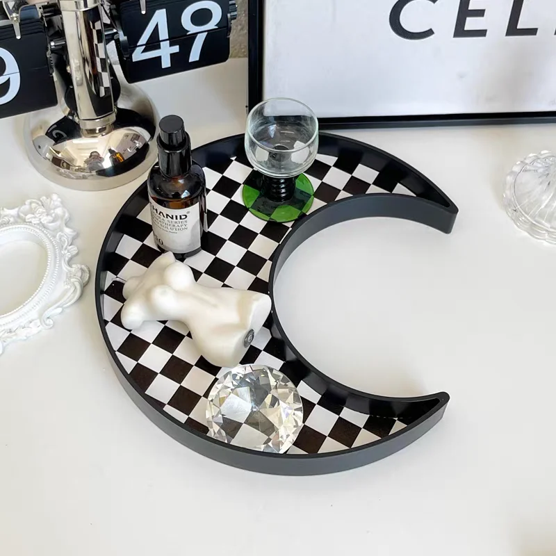 

Настольная витрина для ювелирных изделий, поднос для аксессуаров для ароматерапевтических свечей в форме луны, украшение для фойе