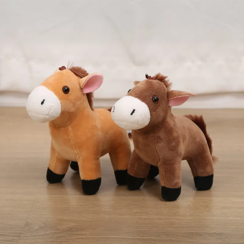 Cute Simulation Pony Toy Lovely Cartoon Animal Brown Horse Soft Stuffed Small Doll Key Ring Pendant Birthday Christmas Gift