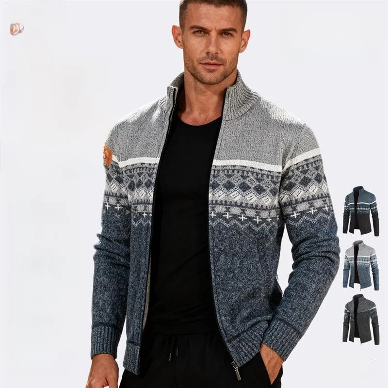 

Men's Casual Knitted Sweater Stand Collar Patchwork Autumn Winter New Sle Comfortable Warm Breathable Faionable Spor