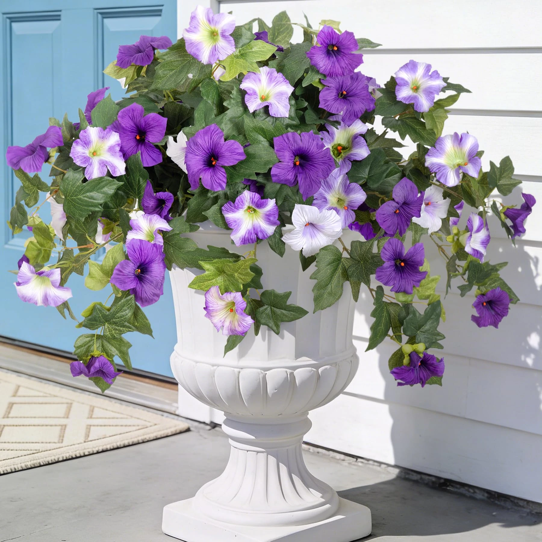 1/2 Bündel künstliche Petunien, künstliche Blumen, Pflanzen für den Außenbereich, UV-beständig, künstliche Pflanze für Haus, Garten, Balkon, Hof, Veranda, Dekoration