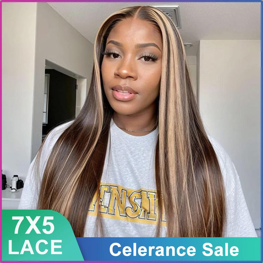 

40Inch Glueless Wigs Human Hair Ready To Wear 7x5 HD Lace Glueless Wigs with Bye Bye Knots Pre Plucked 4/27 Color Straight Wigs