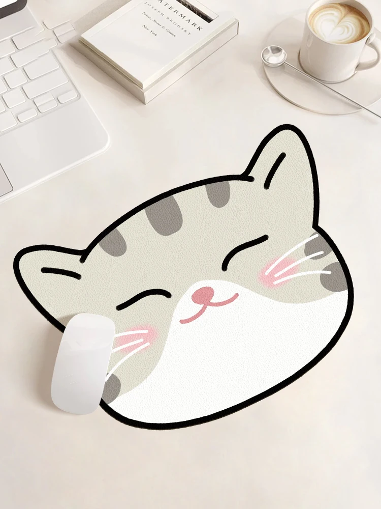 

V-SION Cute Kitten Shaped Leather Mouse Pad for Women, Wrist Protector, Small Portable Computer, Office Desk Mat