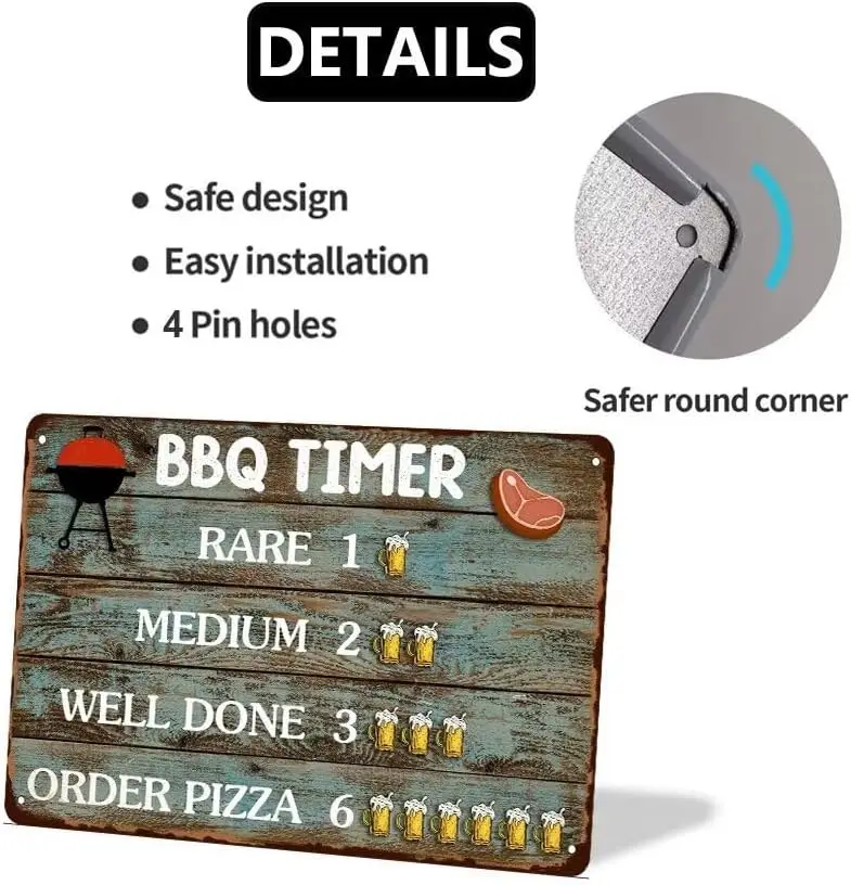 Funny BBQ Quote Metal Signs BBQ Timer Tin Sign Vintage Outdoor Grilling Signs For Backyard Bar Decor Barbecue Plaques Accessorie