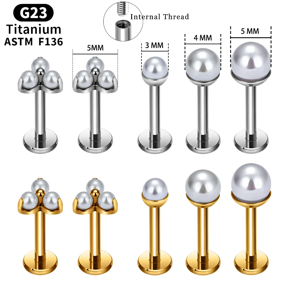 

1/5pc G23 Titanium Piercing Internal Thread 16G Labret Pearl Ear Studs Helix Cartilage Tragus Earrings Lip Studs Women Jewelry