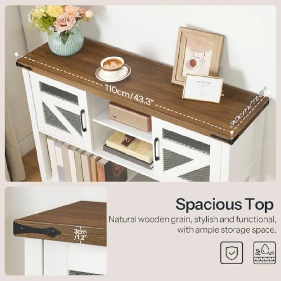 Farmhouse Entryway Table with Storage 43.3 Small Console Tables for Entryway Rustic Hallway Table with Open Shelf and 2 Cabine