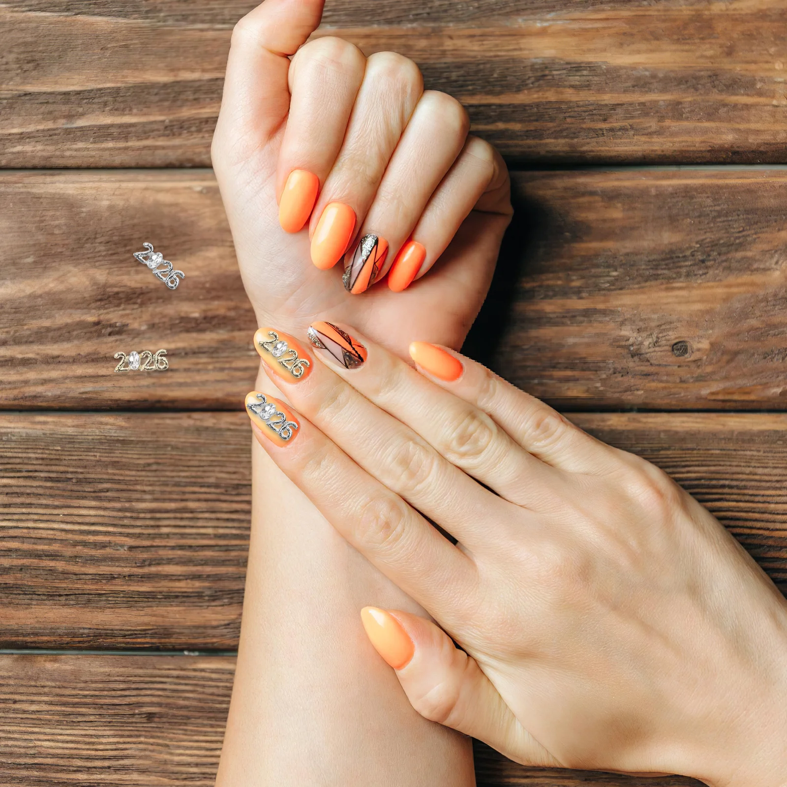 ชาร์มโลหะรูปตัวเลข 60 ชิ้น รุ่น 2026 สำหรับตกแต่งเล็บ งานปาร์ตี้ งานแต่งงาน อุปกรณ์ทำเล็บ