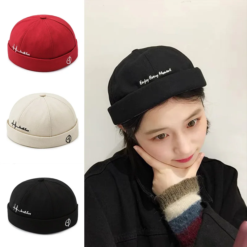 

Fashion Brimless Hat Soft Top Hats Hip Hop Hats Cotton Beanie Hat Skullies Cap Solid Color Street Vintage Adjustable Skullcaps