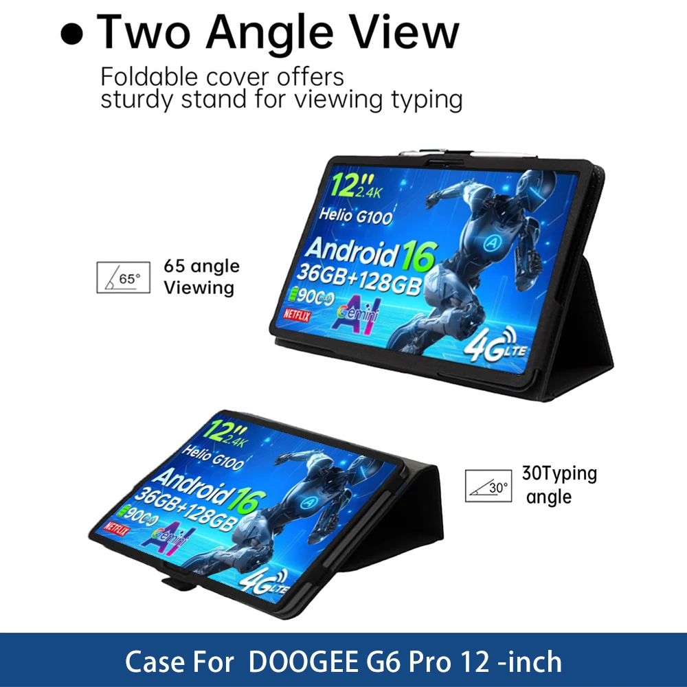 Funda Case For DOOGEE TAB G6 Pro Case, 12' Inch Tablet PC PU Leather Two-fold Stand Case Cover with Hand Strap, Pencil Holder