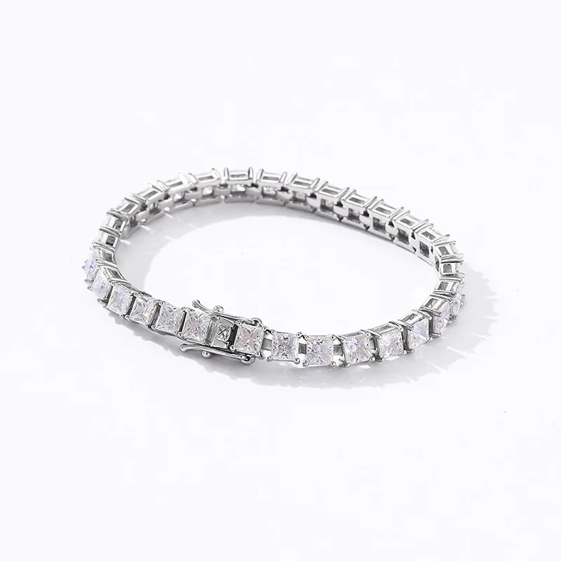 

0.4ct D Color VVS1 Princess Moissanite Tennis Chain Bracelet Women 925 Sterling Silver Plated Platinum Shine Forever Pass Tester