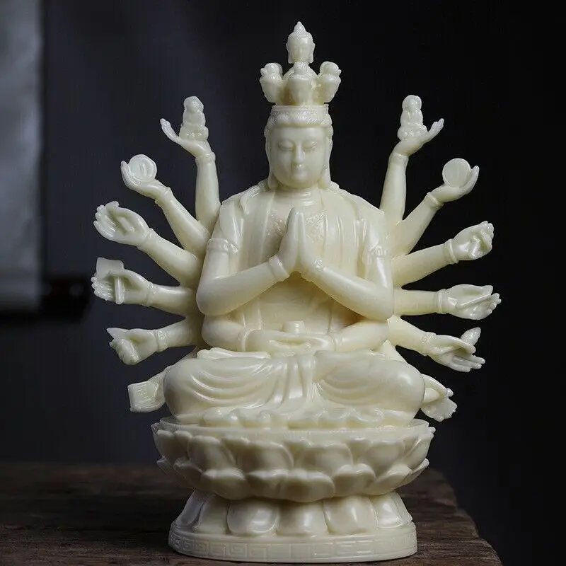 

Tagua Nut Vegetable Exquisite Carved Guanyin Kwanyin Statue Home Desktop Decor