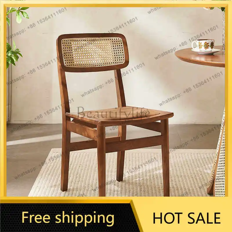 LD rattan weaving medieval wabi wind home solid wood back chair custom rattan furniture