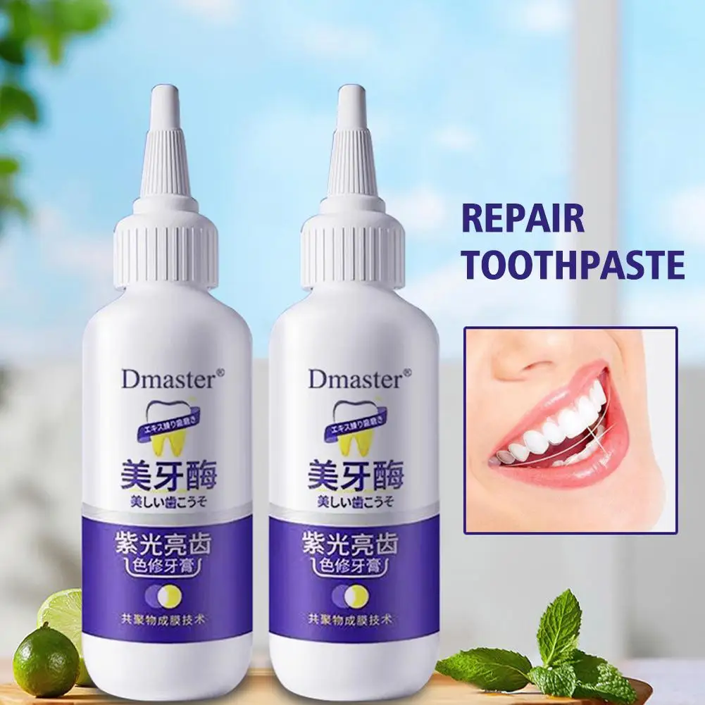 V34 Purple Toothpaste Teeth Whitening Enzyme Light Remove Brightening Oral Breath Tooth Plaque Repair Hygiene C1u8