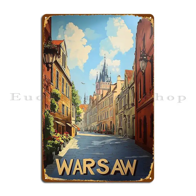 Городской пейзаж Варшава, винтажный дорожный художественный металлический знак, дизайнерские вечерние гаражные клубные таблички, жестяная вывеска, постер Городской пейзаж Варшава, винтажный дорожный художественный металлический знак, дизайнерские вечерние гаражные клубные таблички, жестяная вывеска, постер