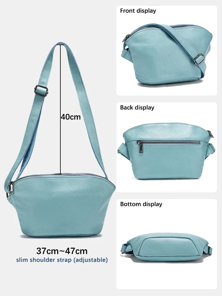 Zency Small Leather Handbag For Women Simple Casual Bags With Zip Pocket Adjustable Strap Shoulder Cross Body Sac