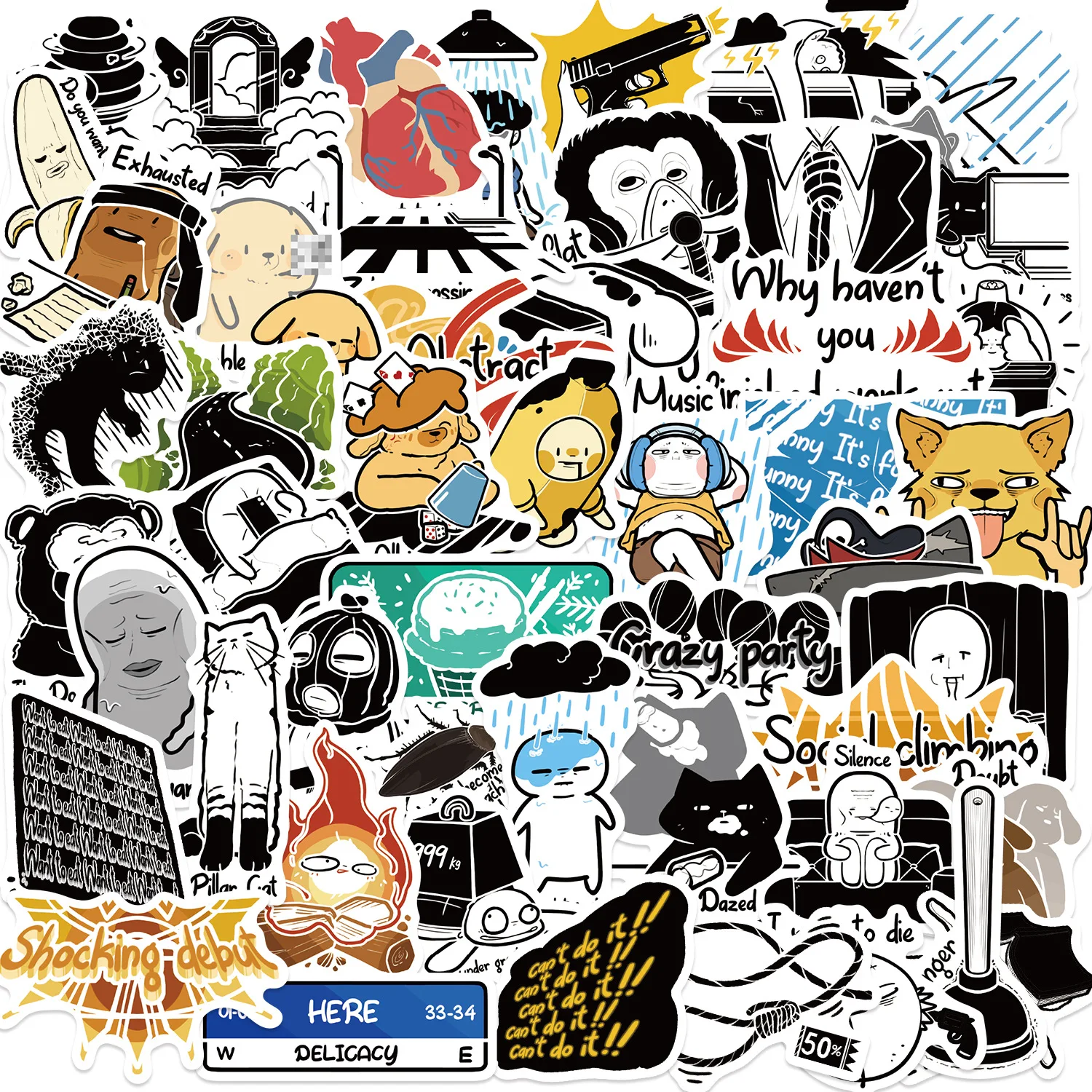 50 Cartoon Black White Sad Sketch Phone Stickers Dark Aesthetic DecalsQuote Sticker Set for Teen Scrapbook Cell Phone Case Decor