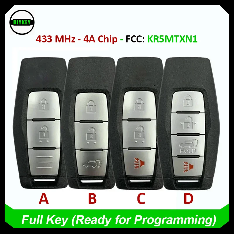 

DIYKEY KR5MTXN1 4A Chip 433MHz For 2021 2022 2023 Mitsubishi Outlander 2 / 3 / 4 Button Remote Smart Key Fob 8637C253