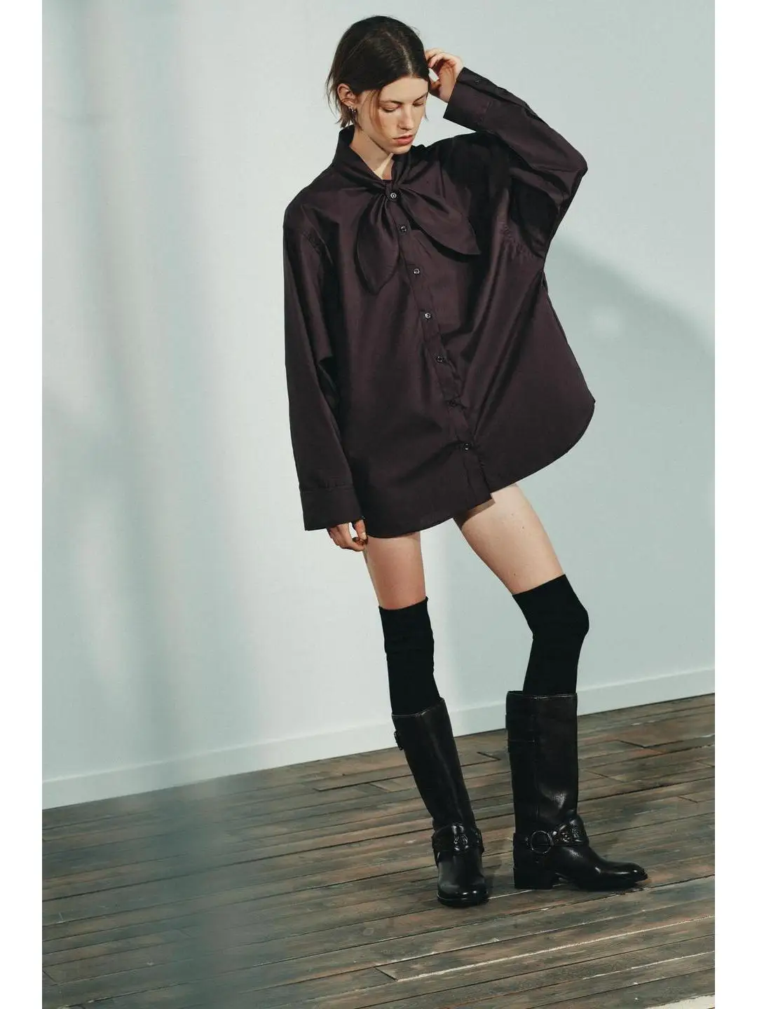 

Свободный шарф на пуговицах с узлом Long Sve irt Cleanfit Sle, женская внутренняя одежда больших размеров, весна 2025 г.