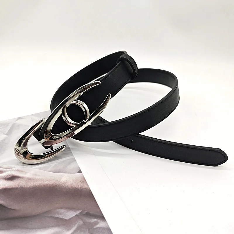 Новый тренд, ремни унисекс, подвижный металлический ремень с геометрической формой, пряжка в виде рыбьей кости, дизайнерский черный ремень в стиле панк, пара брюк, джинсы, юбки, костюмы