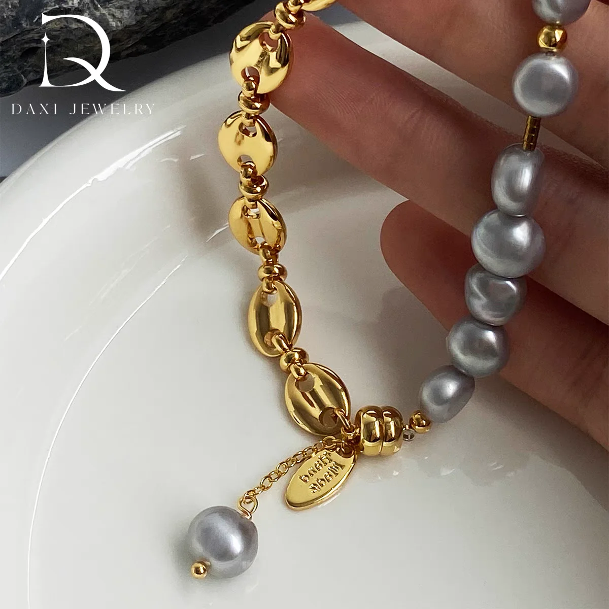 Nature Pearl Bracelet Chain Link Culture Pearl 14K Gold Fashion Dainty Handmand Jewelry GPB31