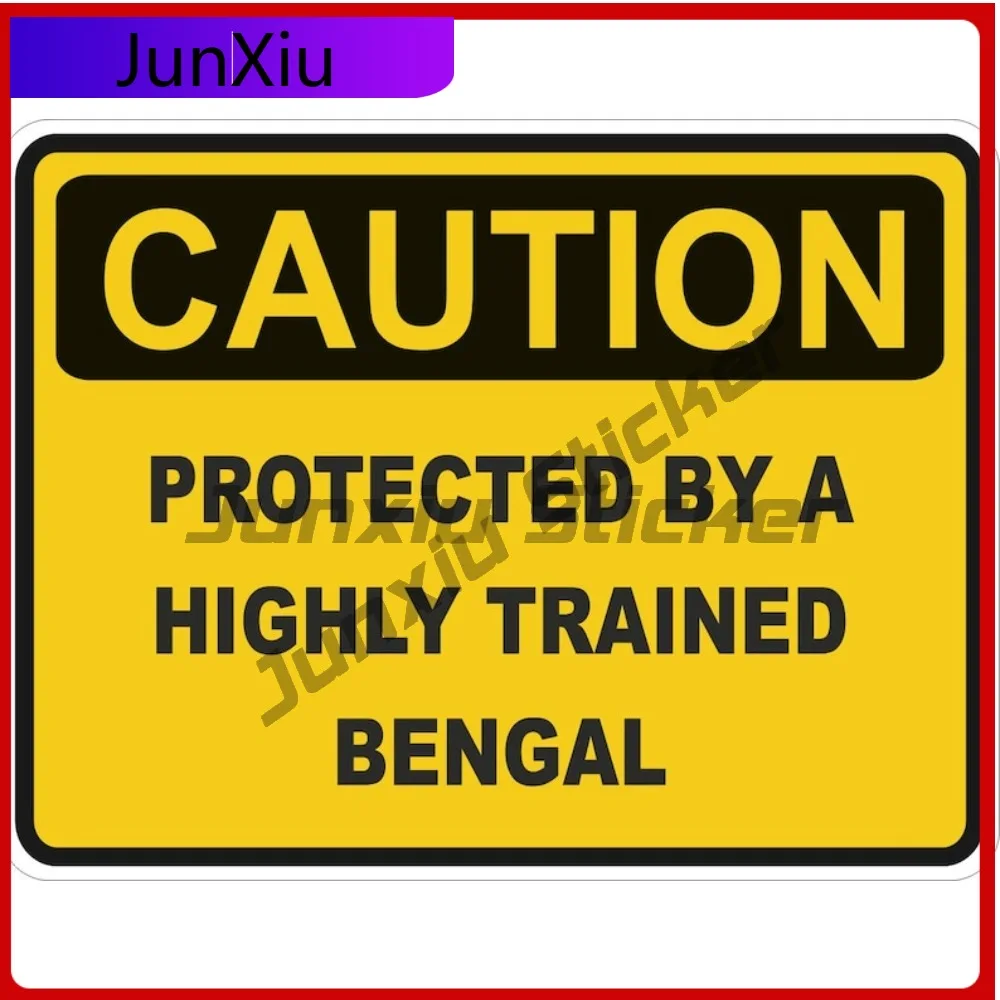 

Cat Caution Protected By Bengal Yellow Square Warning Sticker Graphic Cars Camping Car Decoration Custom Boat Decals Waterproof
