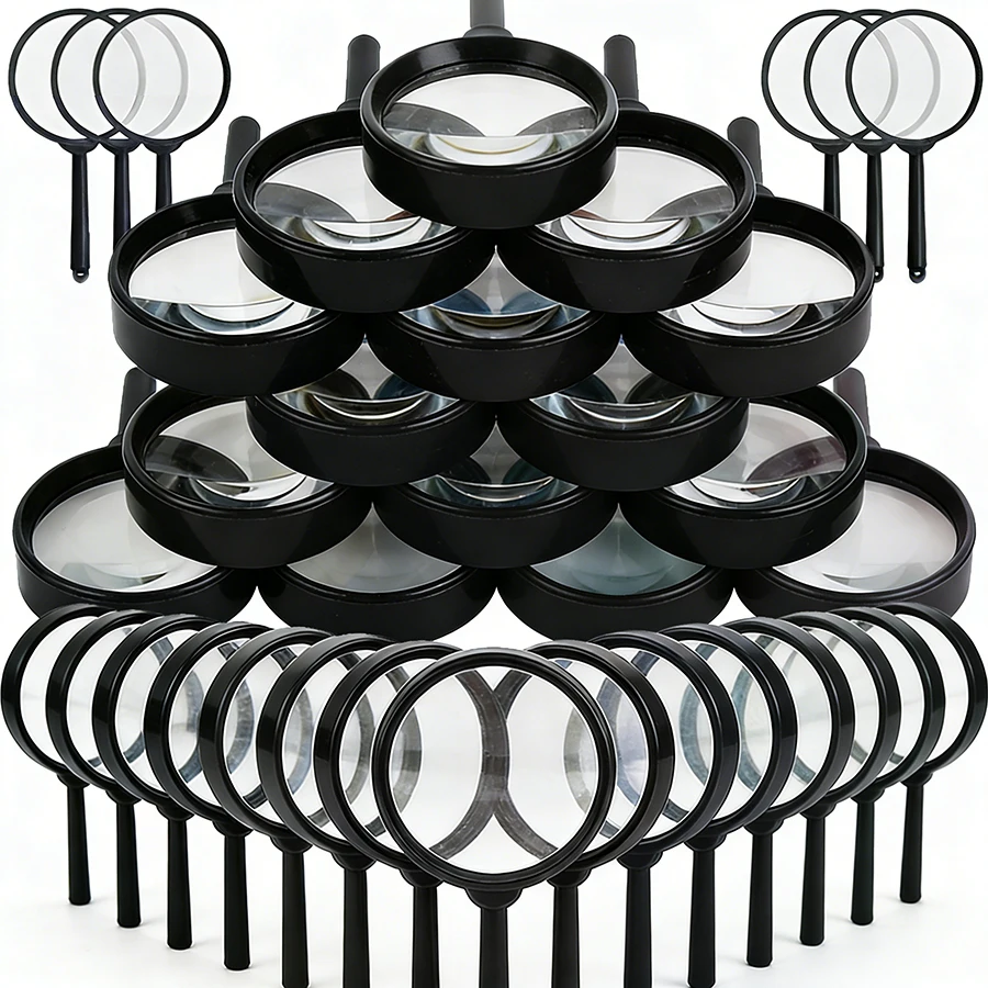 24/48pcs Plastic Handheld Black Magnifying Glasses Lightweight Reading Magnifier for Office, Document Review & Daily Use