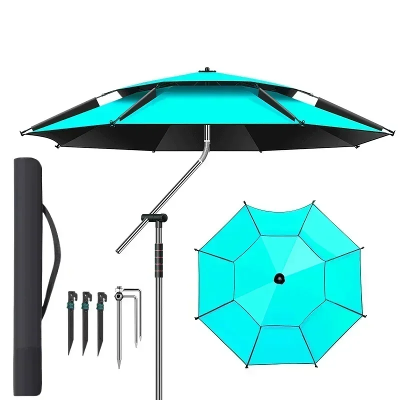 Upgraded Fishing Umbrella New Outdoor Large Parasol 360° Adjustable Fishing ParasolStainless Steel Rod Big Beach Umbrella