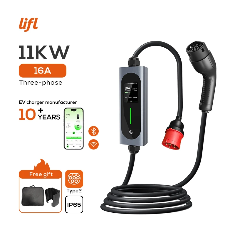 

Portable 11KW Electric Vehicle Charger with LED Display Adjustable 16A Charging Cable Compact Electric Vehicle Charging Box