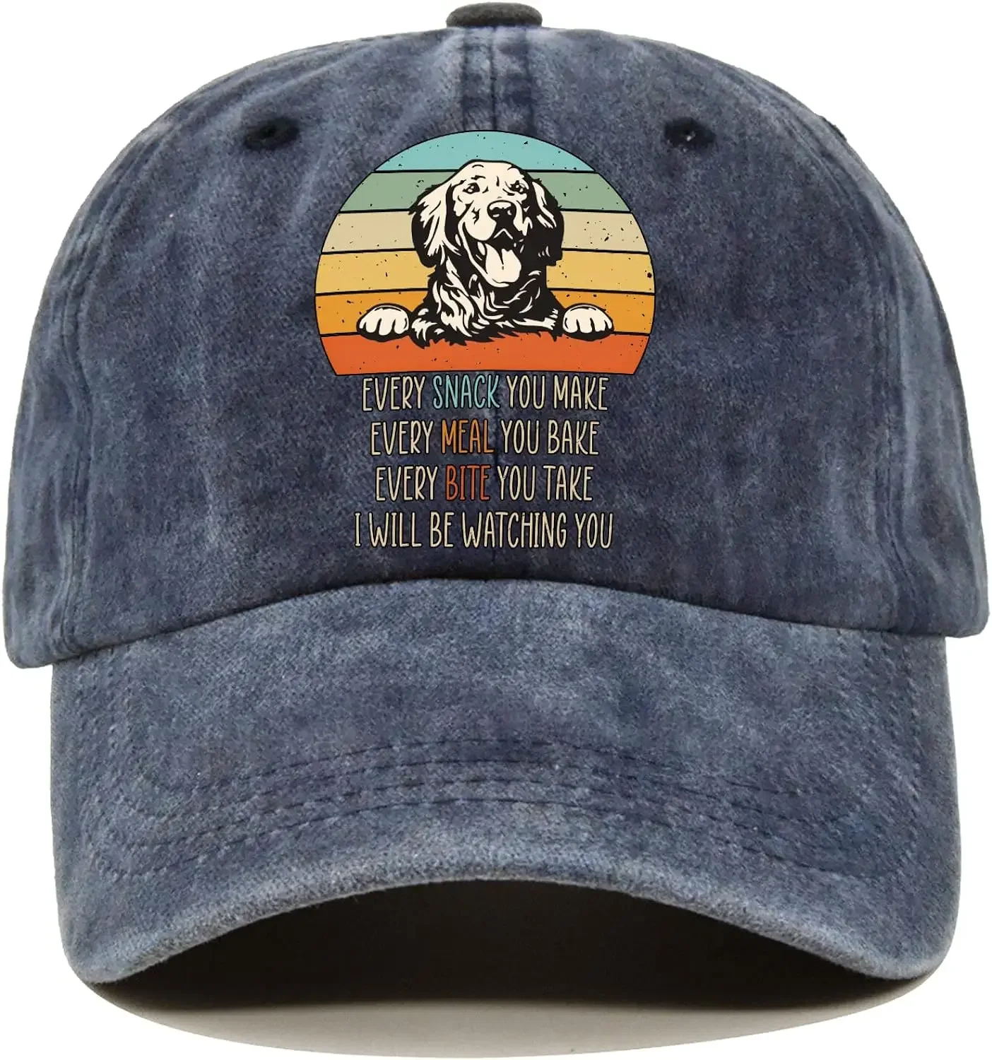 I Will Be Watching You Golden Retriever Fun Distressed Washed Blue Baseball Cap, Vintage Adjustable Cap, Funny Birthday Gift