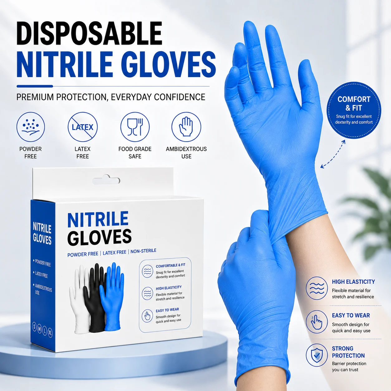 10/20PCS Disposable Blue Nitrile Gloves Powder Free Latex Free Ambidextrous Food Safe Kitchen Cooking Restaurant Cleaning Prep