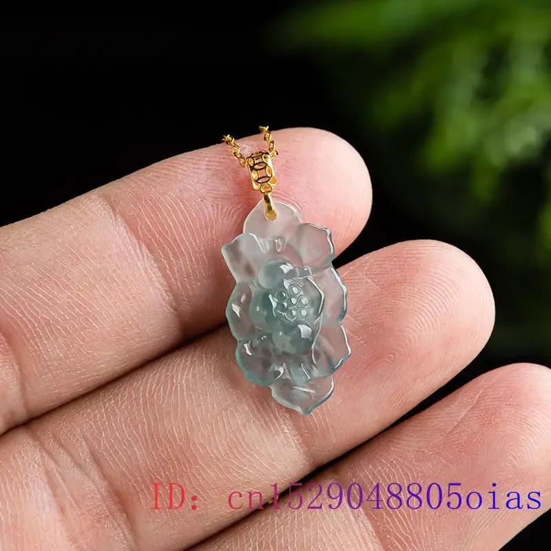 Imagem -05 - Burmese Jade Lotus Pingente Azul Gemstone Colar Pingentes 925 Presente de Prata Natural Designer Jadeite Colares Pedras Preciosas Charme