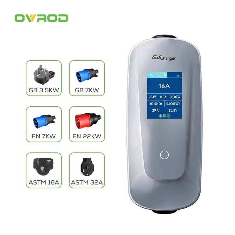 Ovrod GBT 32A 7KW 3-Phase Fast Electric Charger Wallbox With Screen Display Portable Electric Charging Station