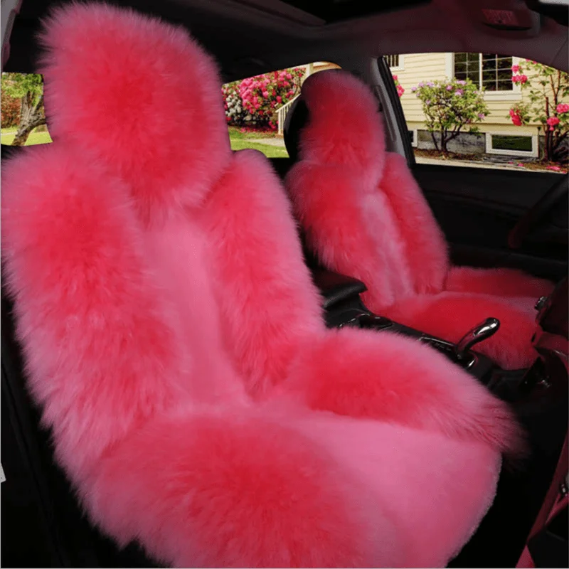 1Pcs Universal Car Seat Cover for Sedan SUV Warmer Wool One Piece for Front Seat Thick Quality Fur Cushion Mats Women Pink