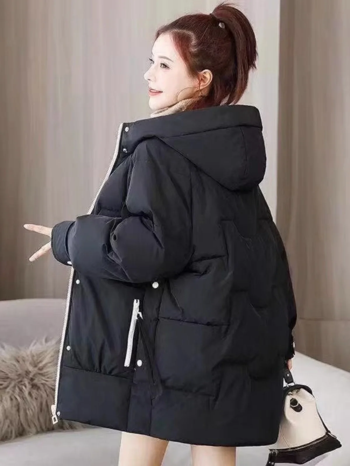 

Женский утепленный пуховик средней длины, осенне-зимний, новый, свободного кроя, с капюшоном, из полиэфирного волокна, теплый, длинный пальто-пуховик