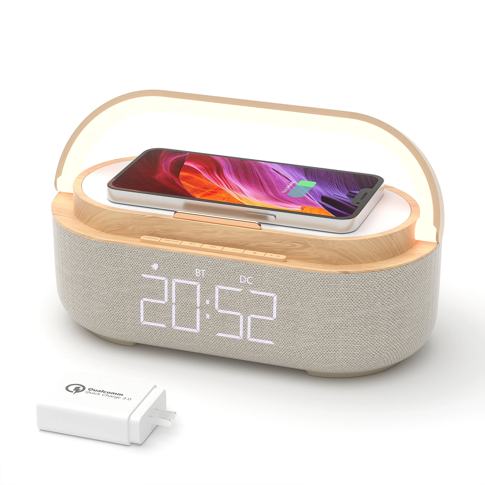 COLSUR-Haut-parleur Bluetooth S29 avec réveil numérique, charge rapide sans fil, radio FM, veilleuse pour chambre à coucher, décoration de la maison