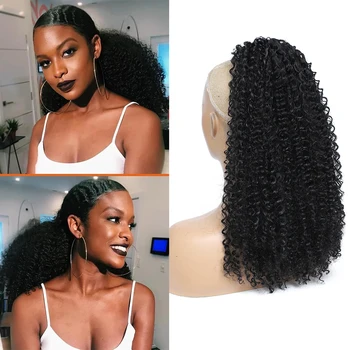 Afro Kinky kıvırcık at kuyruğu uzatma 20 inç isıya dayanıklı sentetik İpli Pony kuyruk koruyucu tarzı saç parçaları kadınlar için