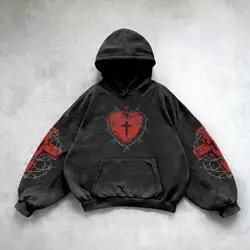 Harajuku y2k heart pattern hoodie goth oversized hoodies women streetwear sweatshirt tracksuit men couples tops gothic clothes