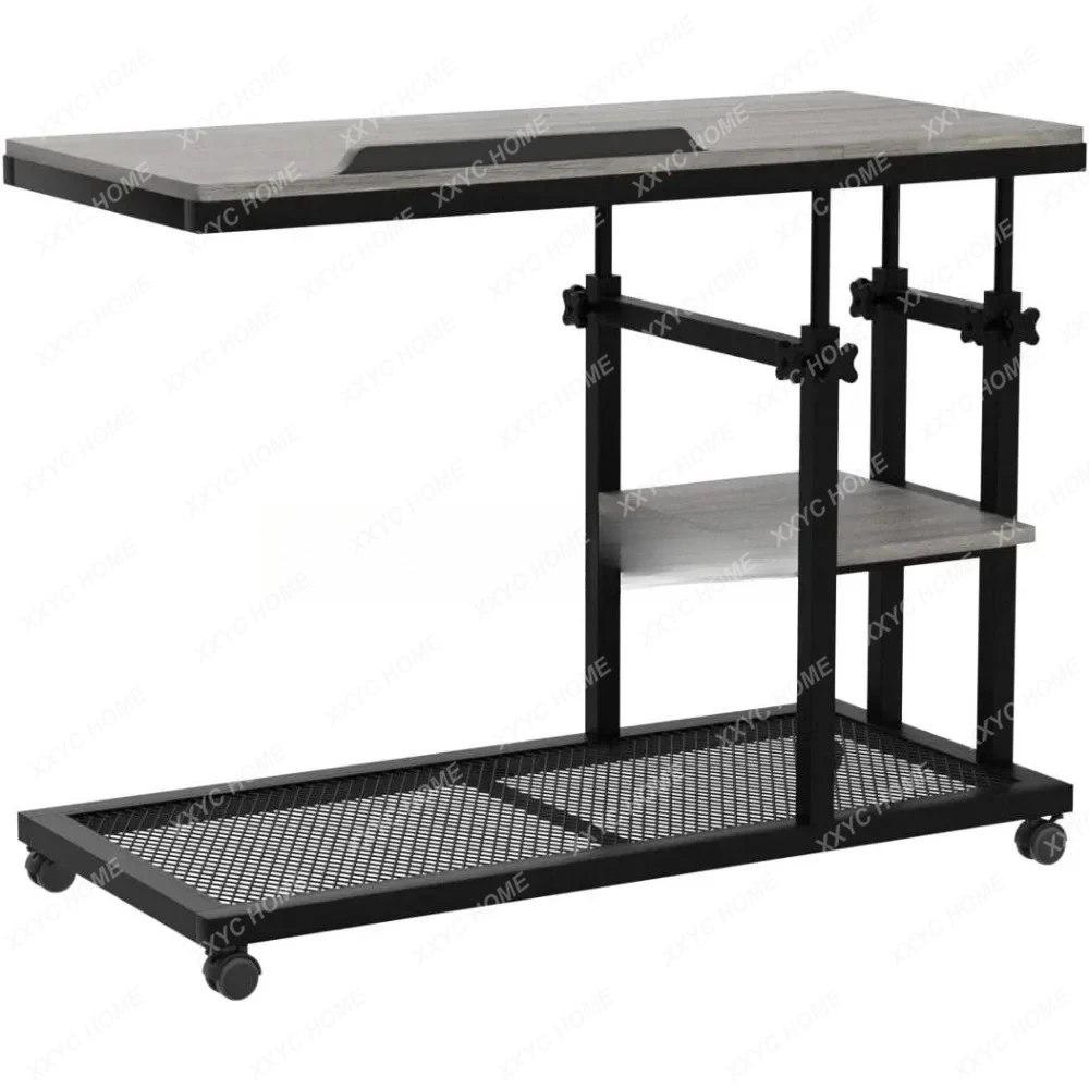 Height Adjustable End Table with Wheels and Tiltable Drawing Board, Sofa Bedside Laptop Stand, Height Adjustable C Table