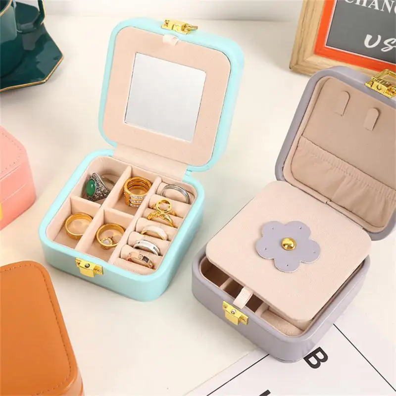 Jewelry Box Ring Pillow Leather Portable Travel Display Case Earring Necklace Ring Storage Holder Large Capacity Jewellery Box