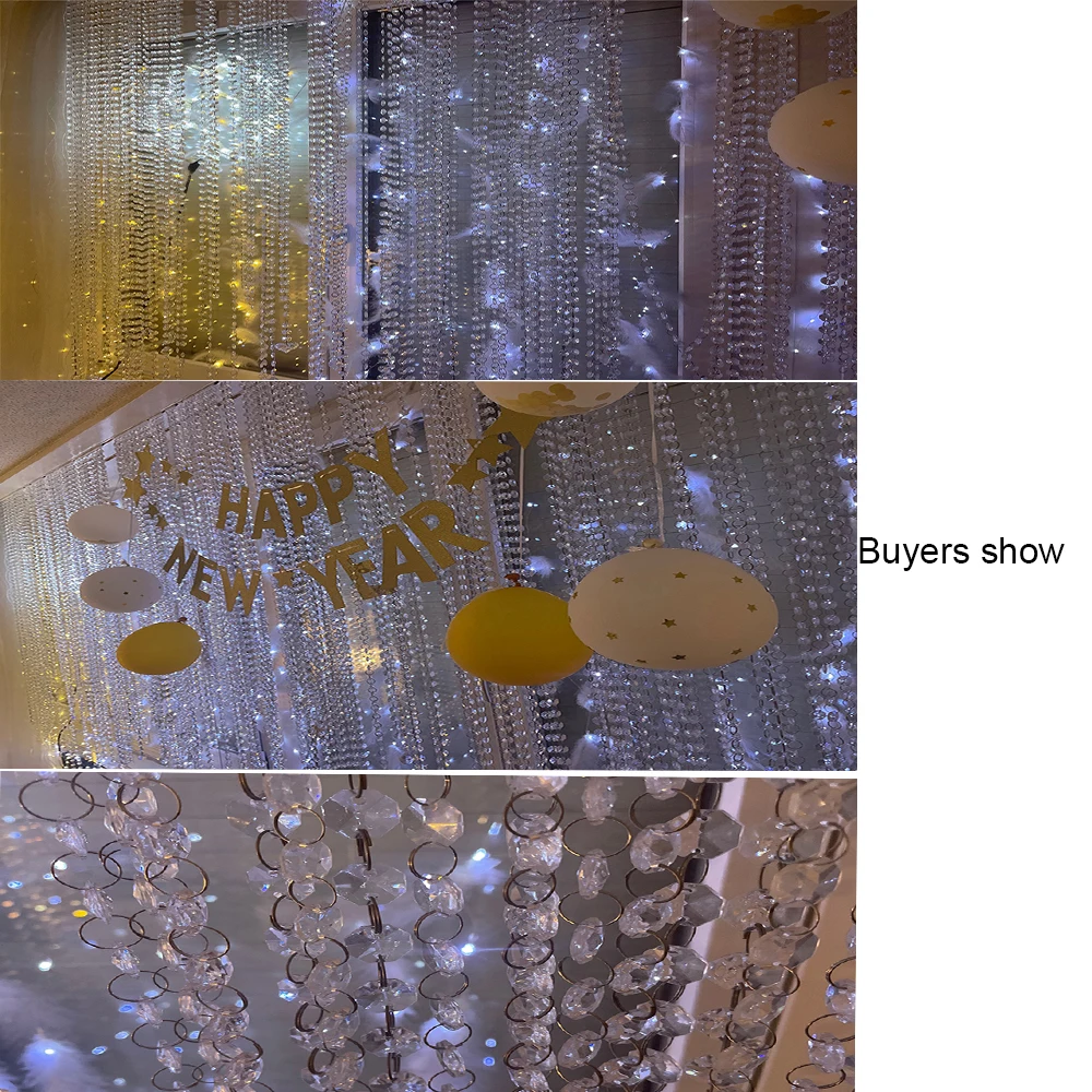 10m Transparent Acrylic Crystal Window Christmas Party Decoration Garland Curtain Pendant Romantic Wedding Decoration